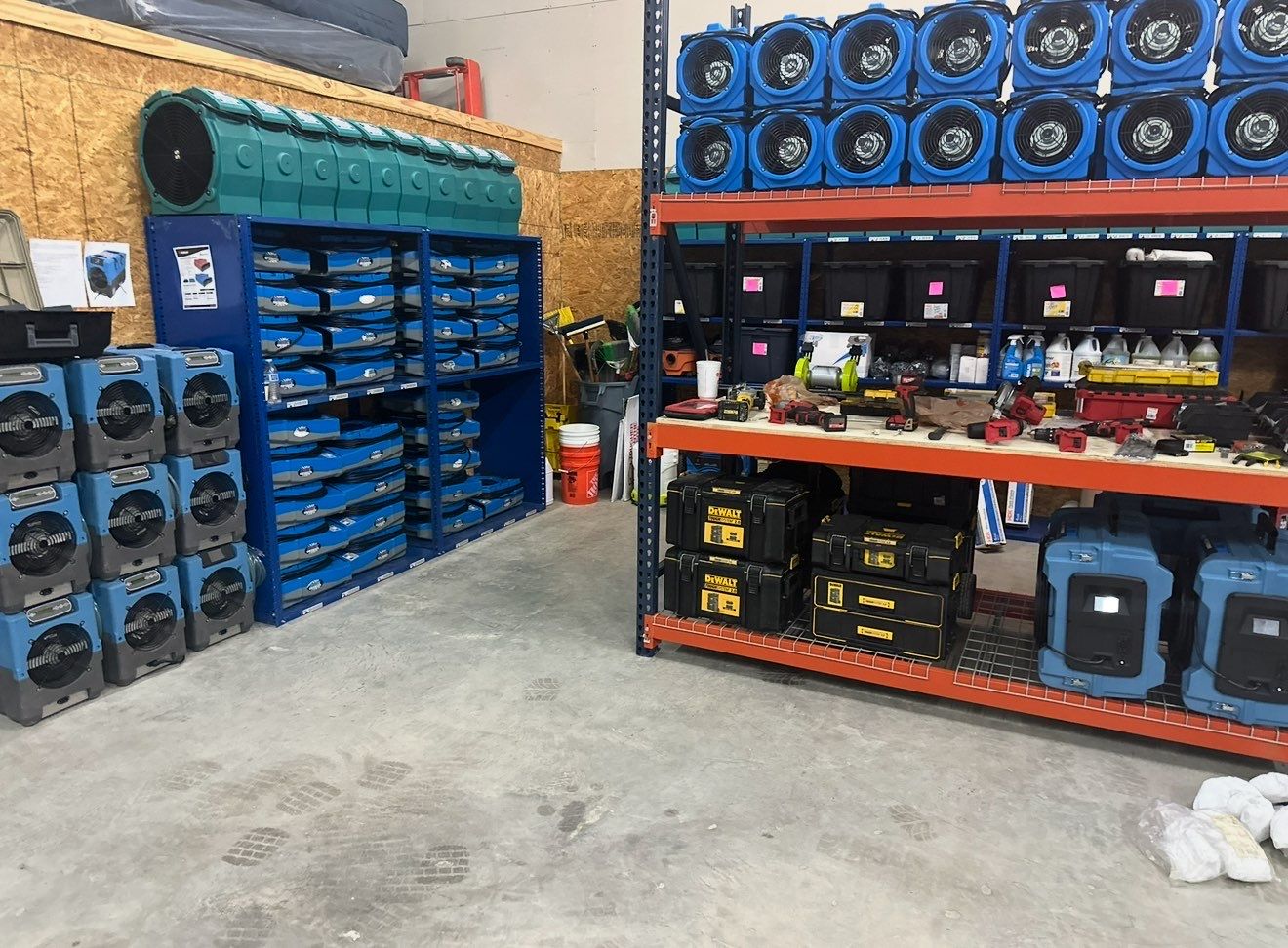 Commercial structural drying — dehumidifiers and air movers in commercial building