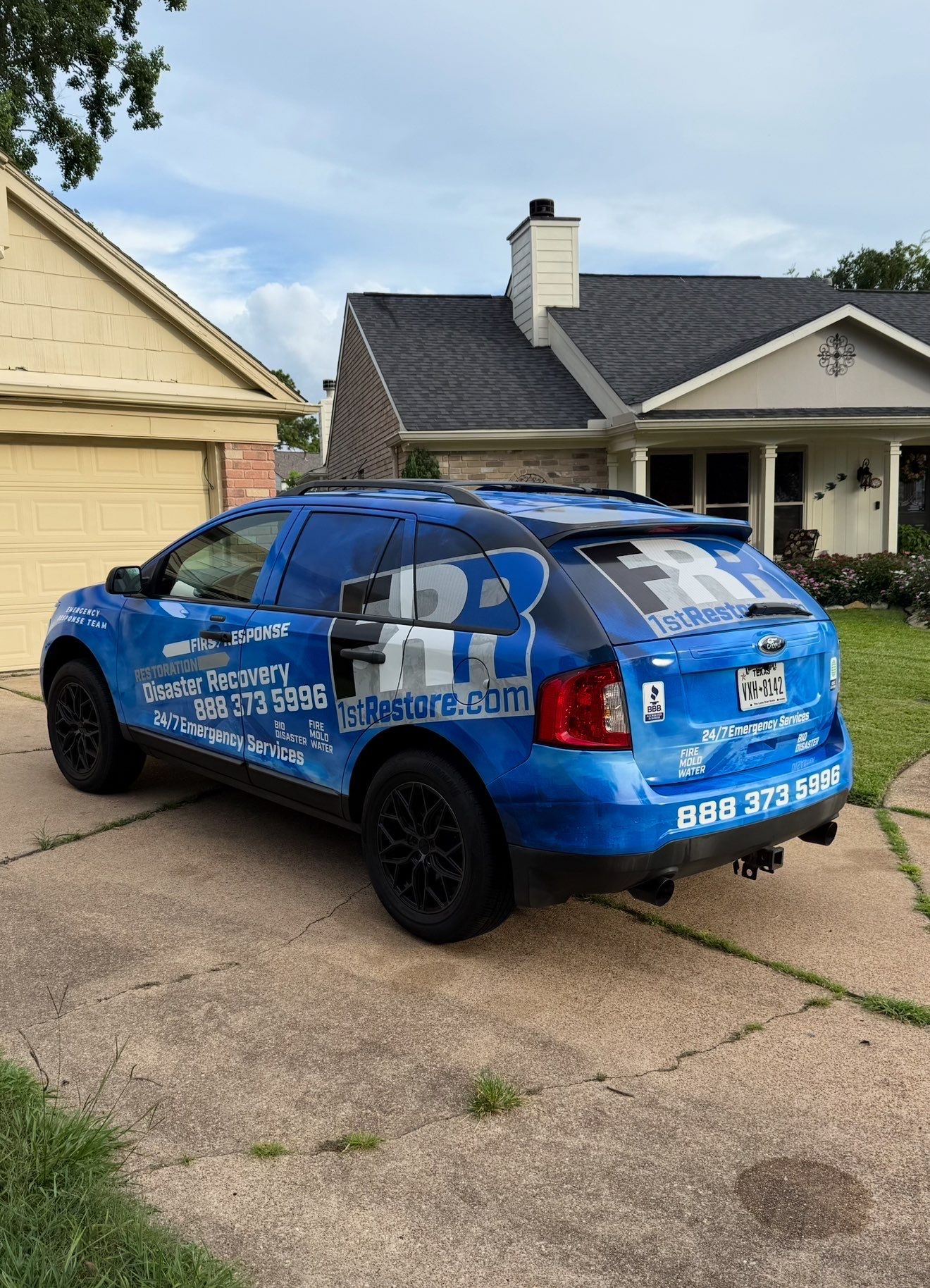 First Response Restoration fire damage response vehicle deployed in Houston TX
