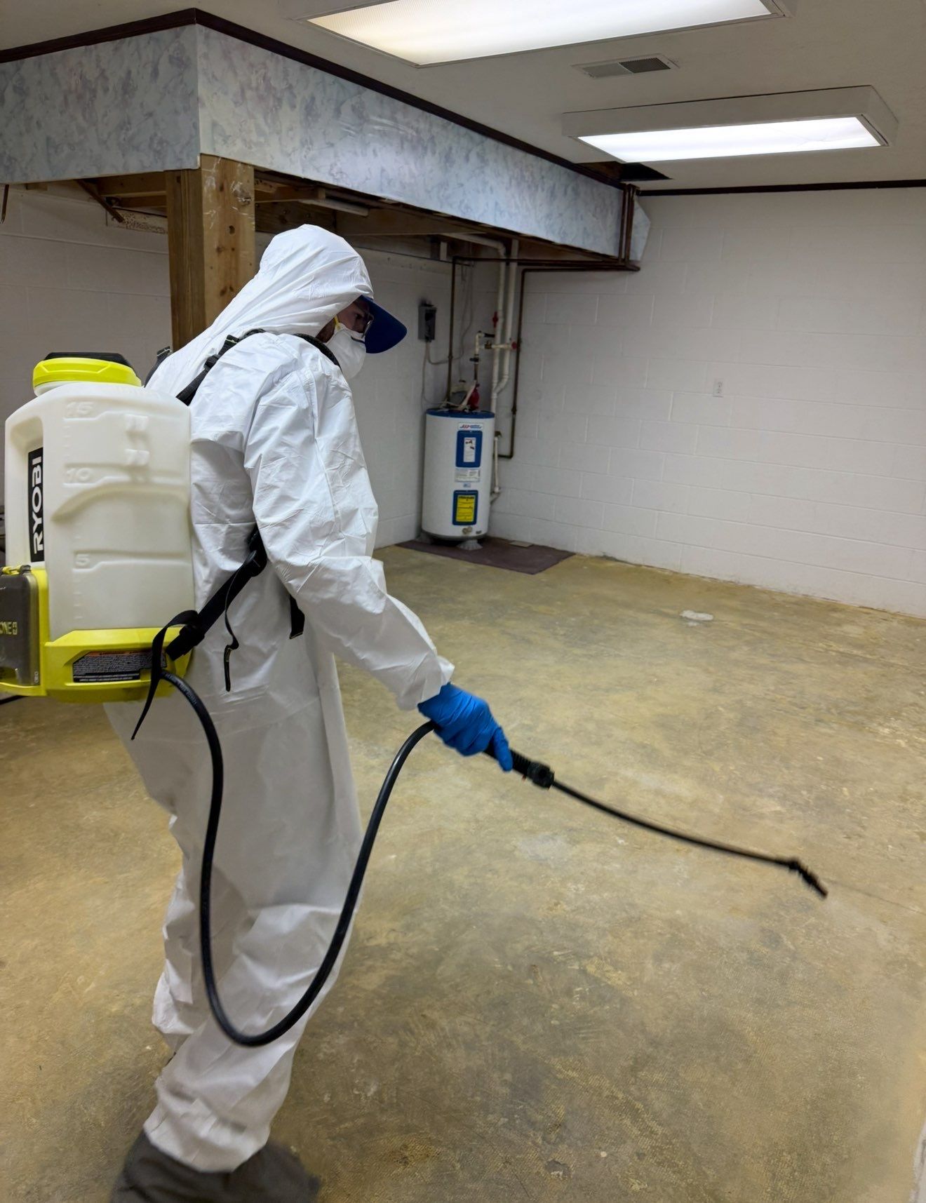 EPA-registered disinfectant application during biohazard remediation by First Response Restoration